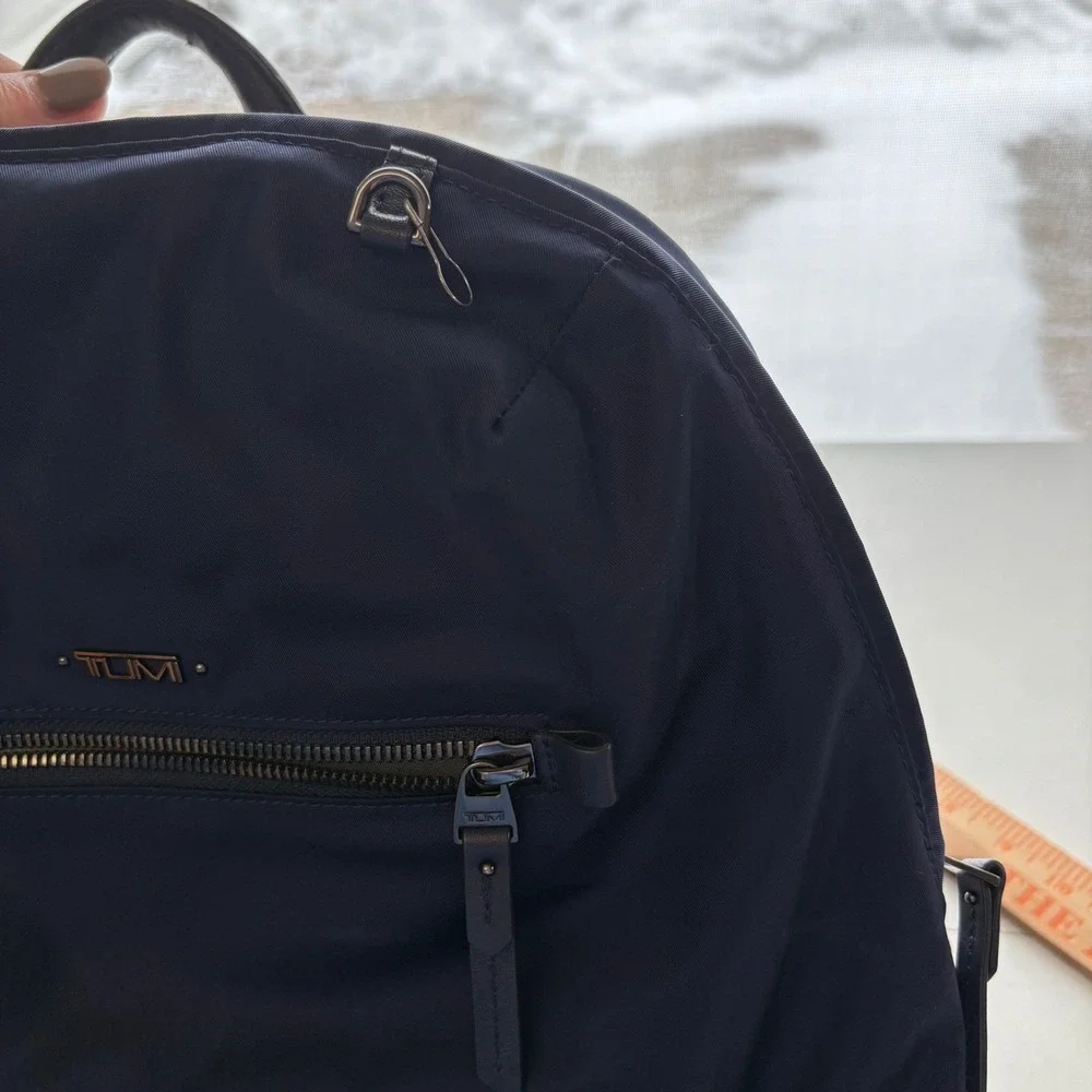 Tumi Voyageur Backpack Women Medium Navy Blue Nylon Gold‎ Hardware Laptop Bag